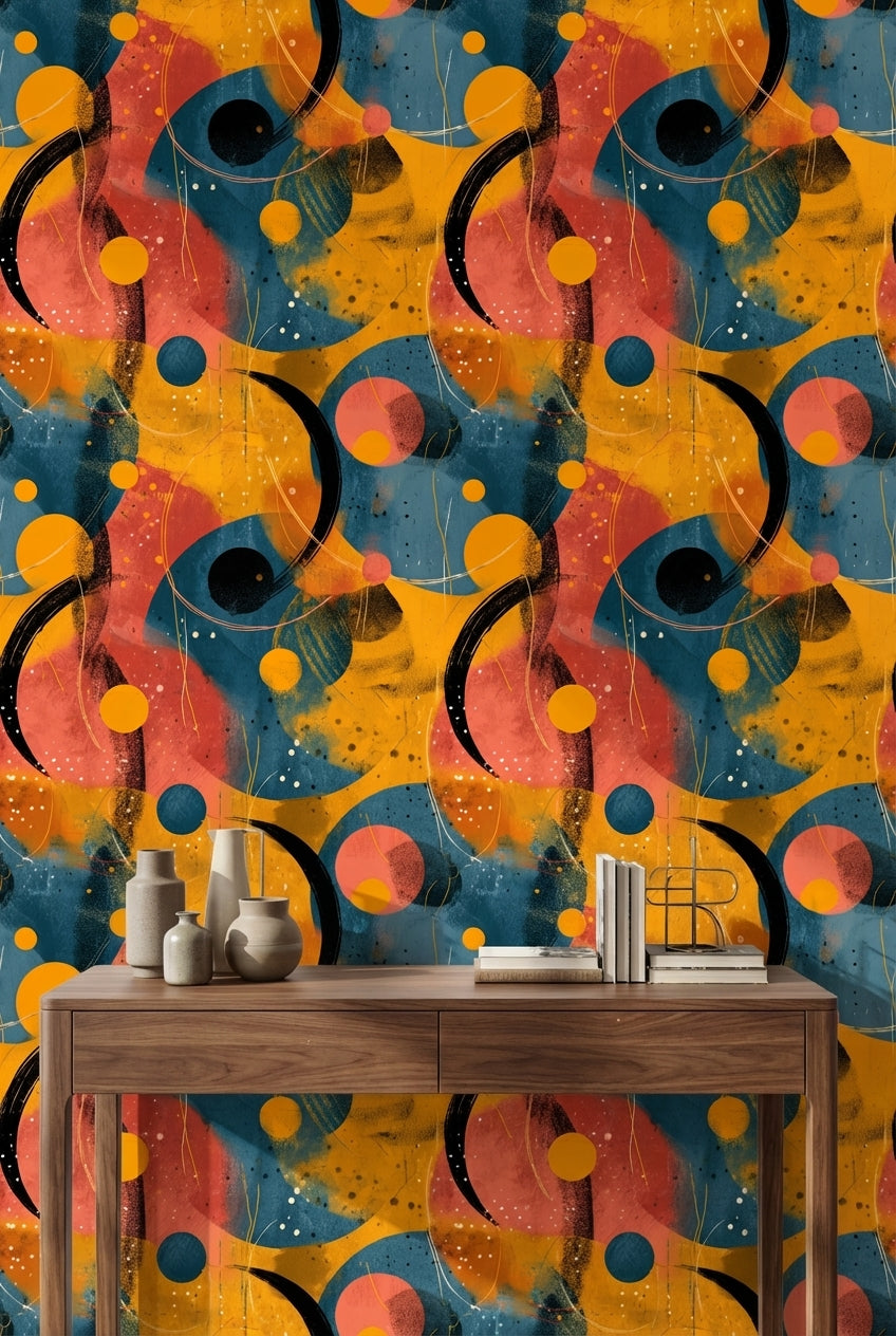 Vibrant Orange and Blue Abstract Geometric Wallpaper