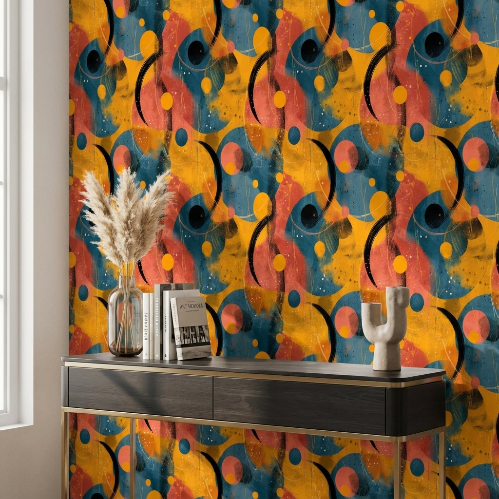 Vibrant Orange and Blue Abstract Geometric Wallpaper