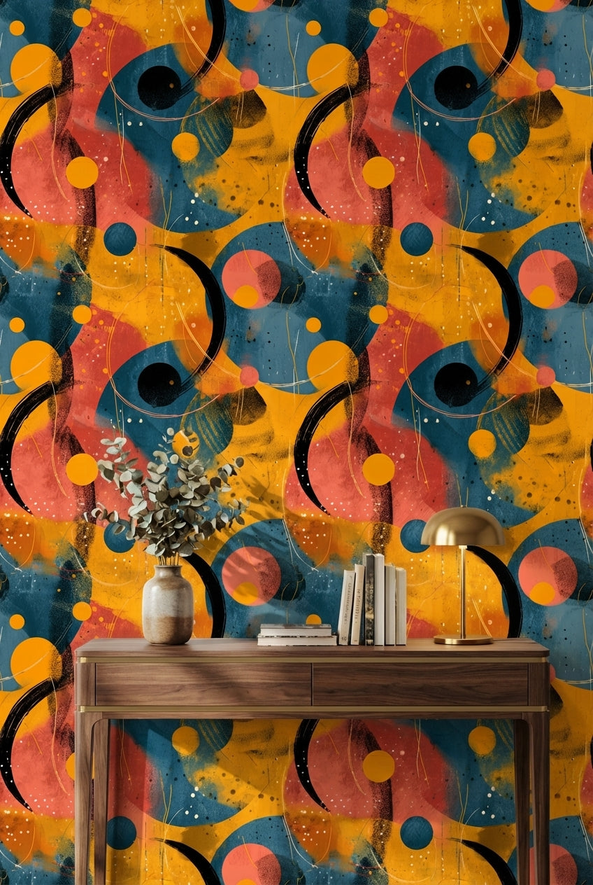 Vibrant Orange and Blue Abstract Geometric Wallpaper