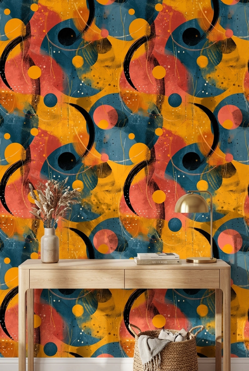 Vibrant Orange and Blue Abstract Geometric Wallpaper