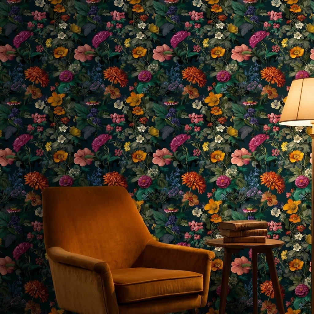 Dark Multicolor Garden Elegance Floral Wallpaper