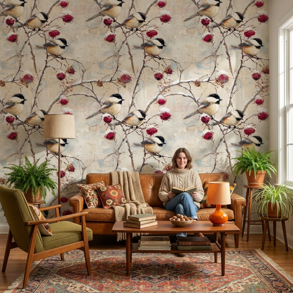 Vintage Cream Bird and Floral Wallpaper
