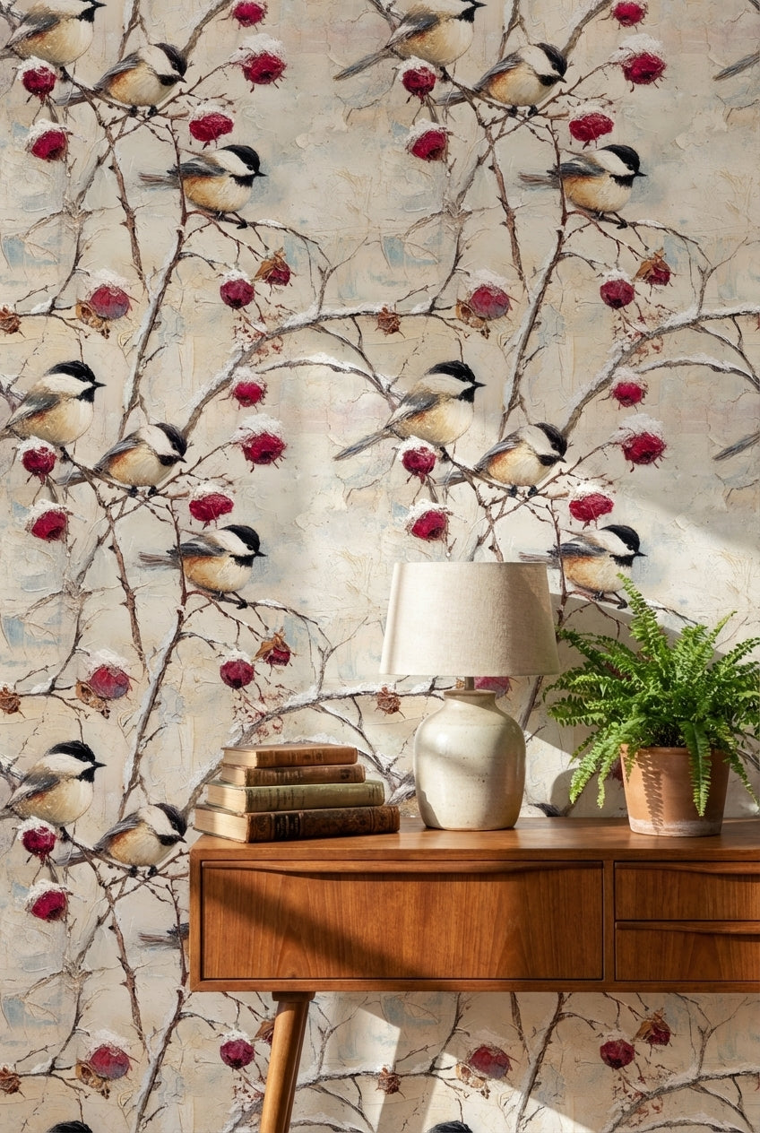 Vintage Cream Bird and Floral Wallpaper