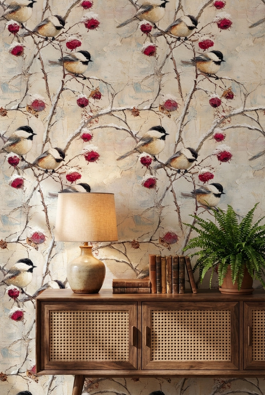 Vintage Cream Bird and Floral Wallpaper