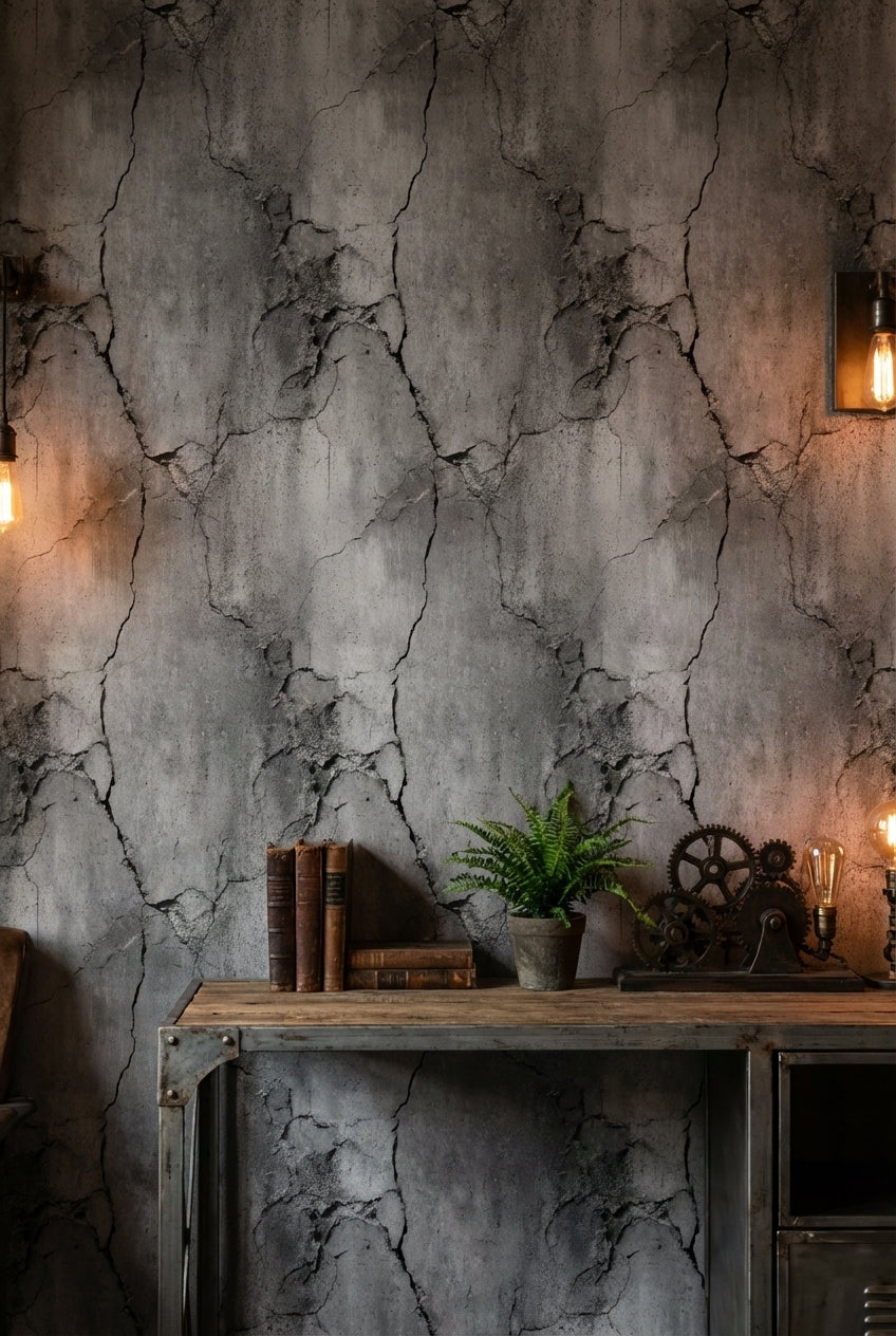 Aged Concrete Cracked Effect Wallpaper