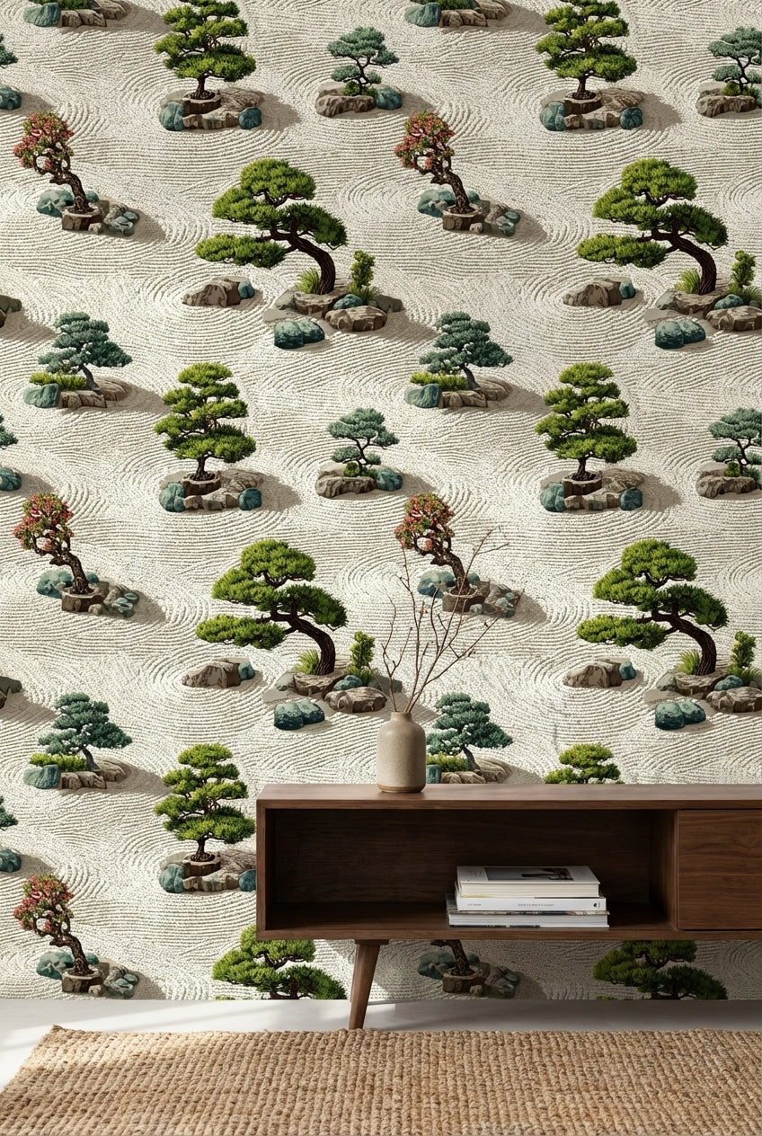 Beige Zen Garden Bonsai Wallpaper