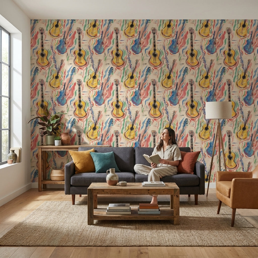 Multicolor Abstract Guitar Pattern Wallpaper