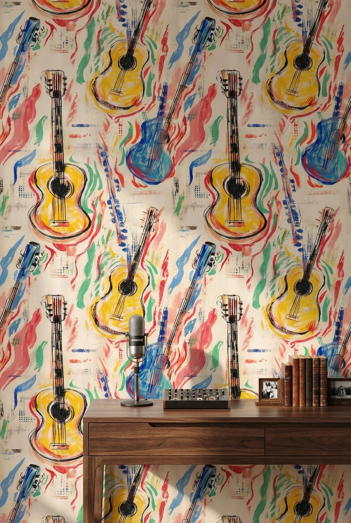 Multicolor Abstract Guitar Pattern Wallpaper