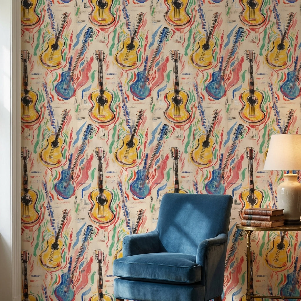 Multicolor Abstract Guitar Pattern Wallpaper