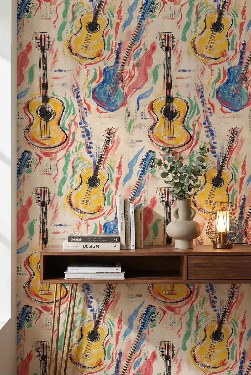 Multicolor Abstract Guitar Pattern Wallpaper