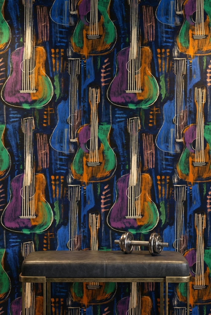 Vibrant Multicolor Guitar Art Wallpaper