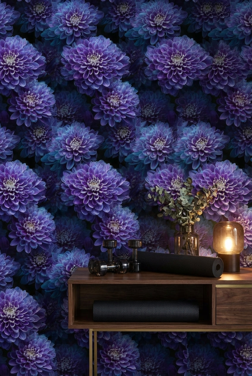 Deep Purple Dahlia Floral Wallpaper