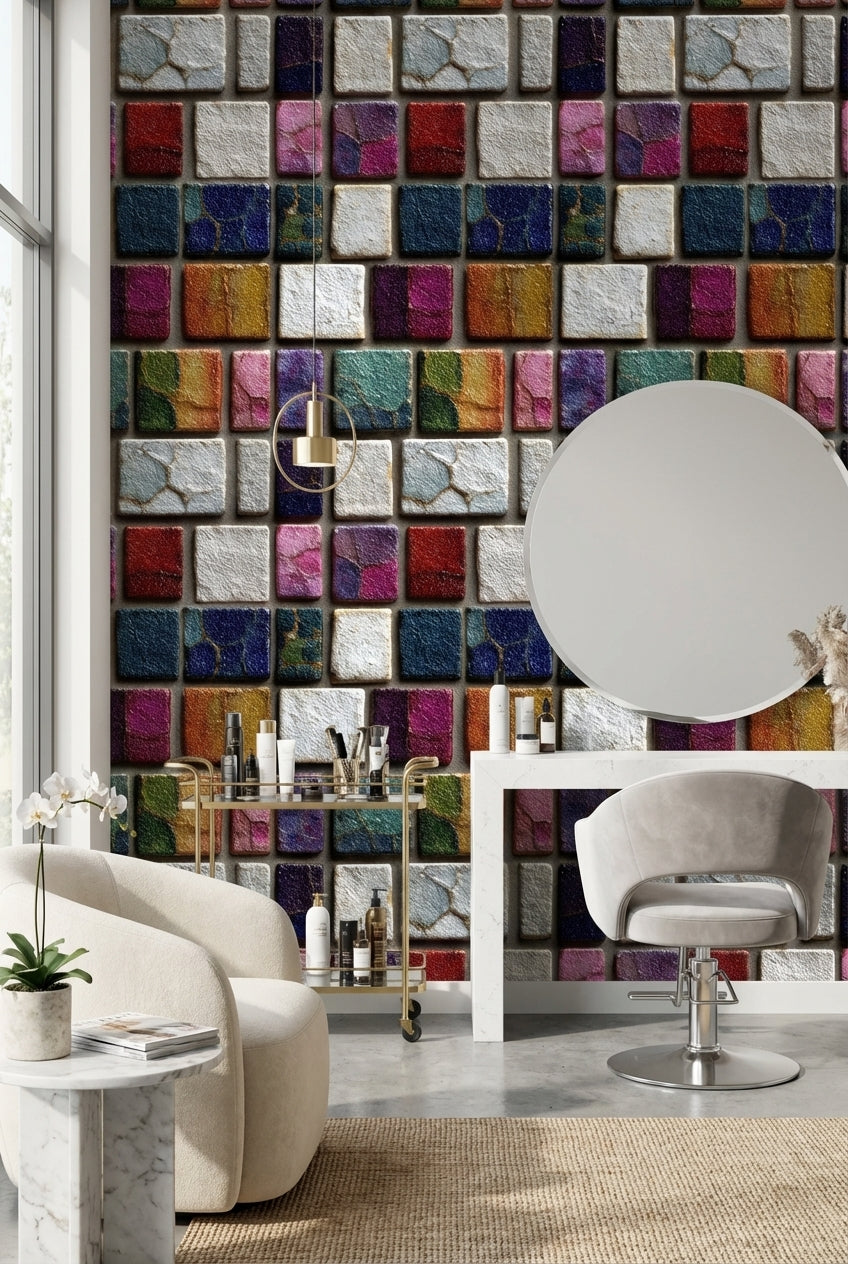 Multicolor Geometric Mosaic Tile Wallpaper