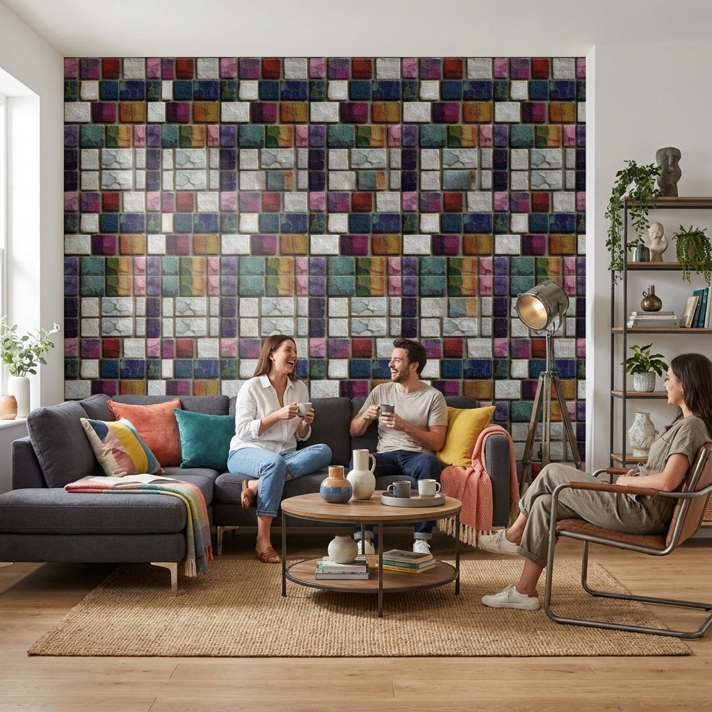 Multicolor Geometric Mosaic Tile Wallpaper