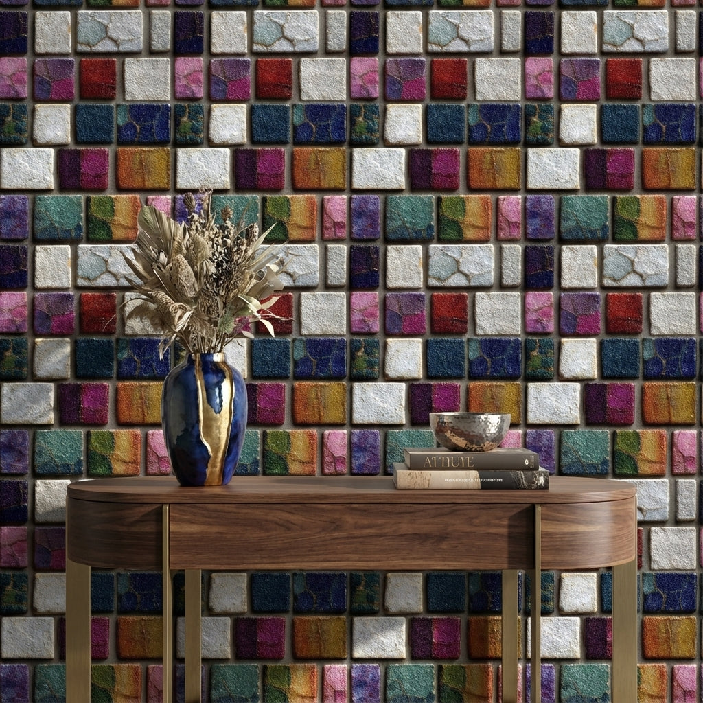 Multicolor Geometric Mosaic Tile Wallpaper