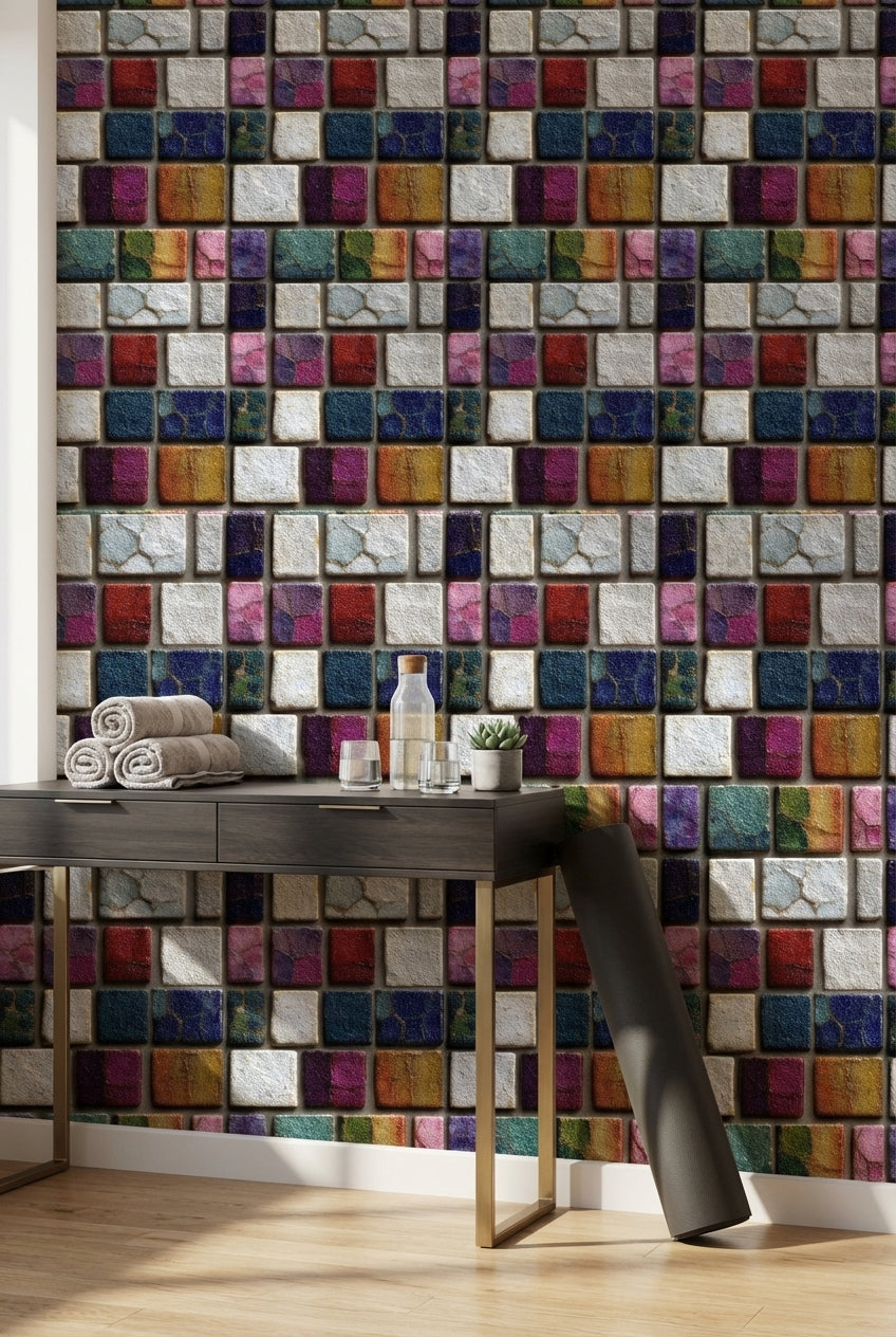 Multicolor Geometric Mosaic Tile Wallpaper