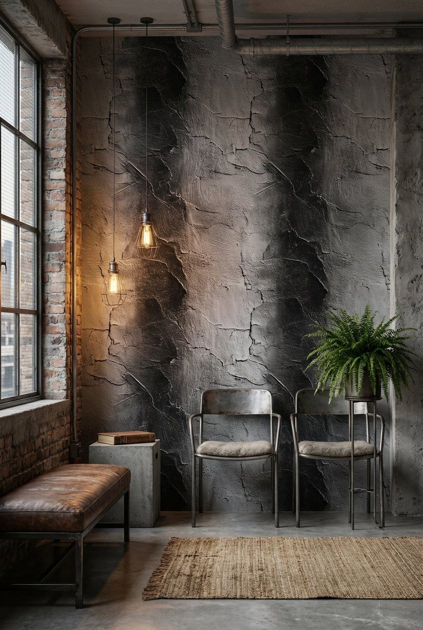 Charcoal Textured Concrete Industrial Wallpaper