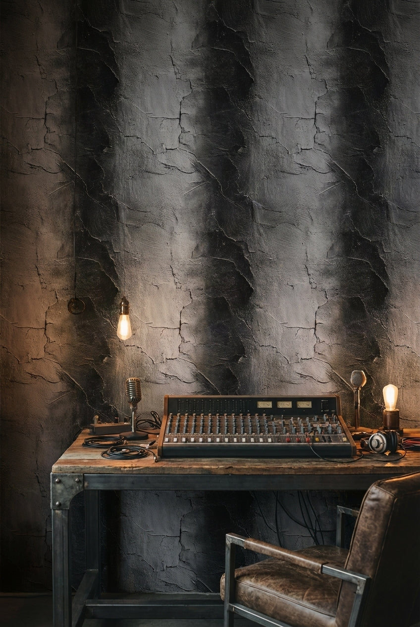 Charcoal Textured Concrete Industrial Wallpaper