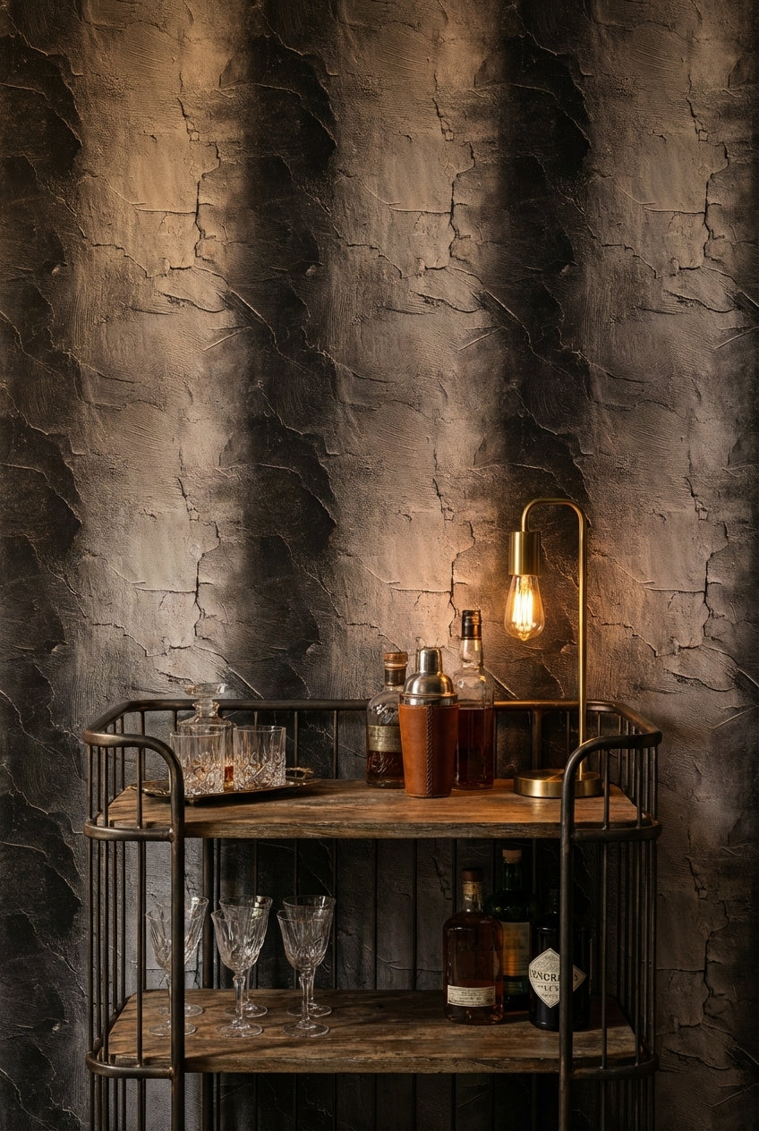 Charcoal Textured Concrete Industrial Wallpaper