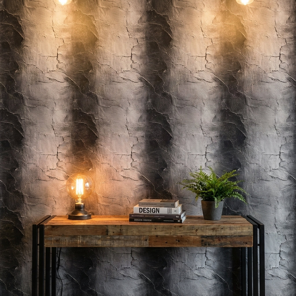 Charcoal Textured Concrete Industrial Wallpaper
