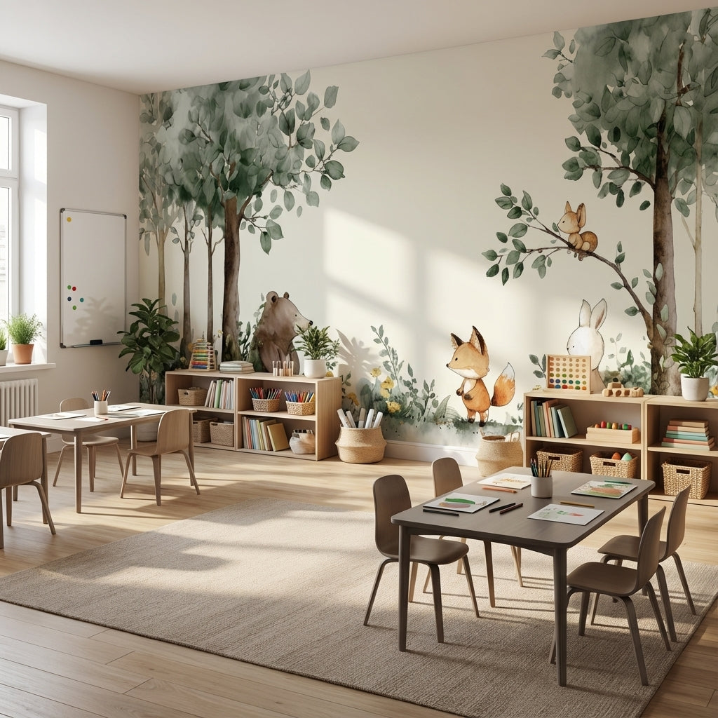 Whimsical Forest Wallpaper Animal Watercolor Wall Mural