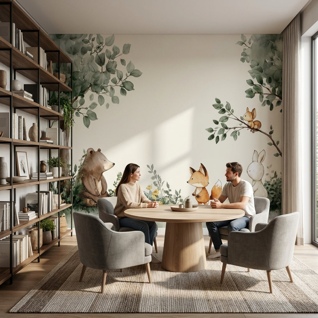 Whimsical Forest Wallpaper Animal Watercolor Wall Mural