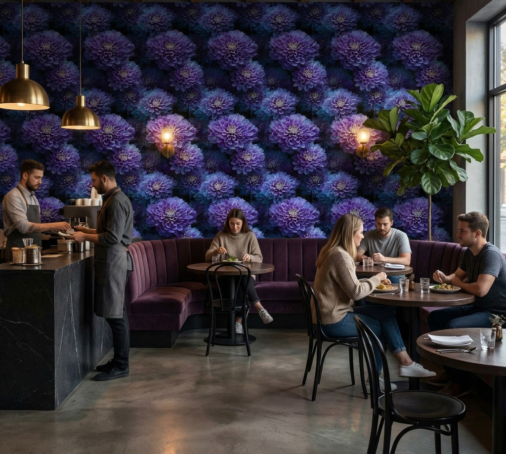 Deep Purple Dahlia Floral Wallpaper