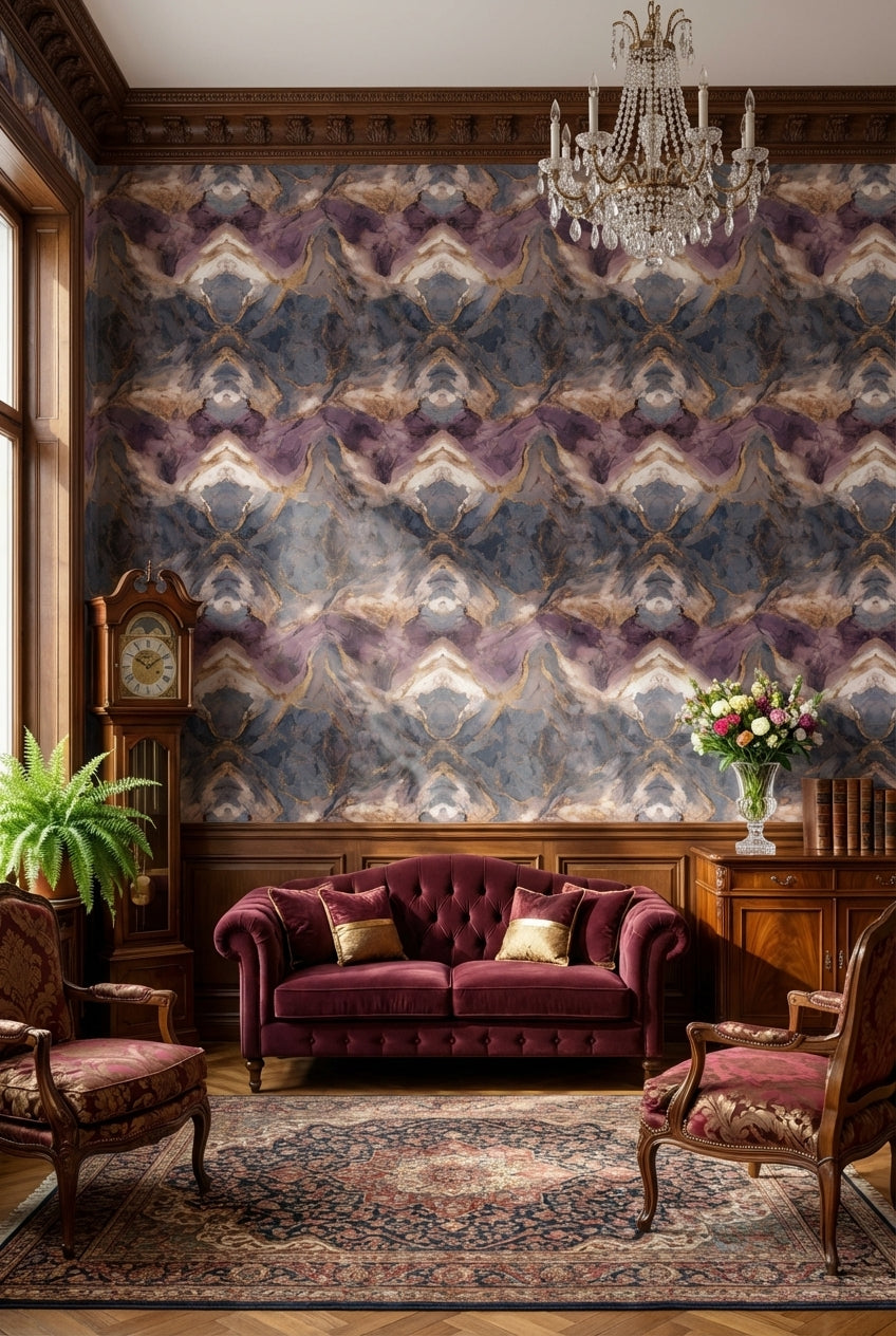 Rich Purple and Gold Look Abstract Geometric Wallpaper