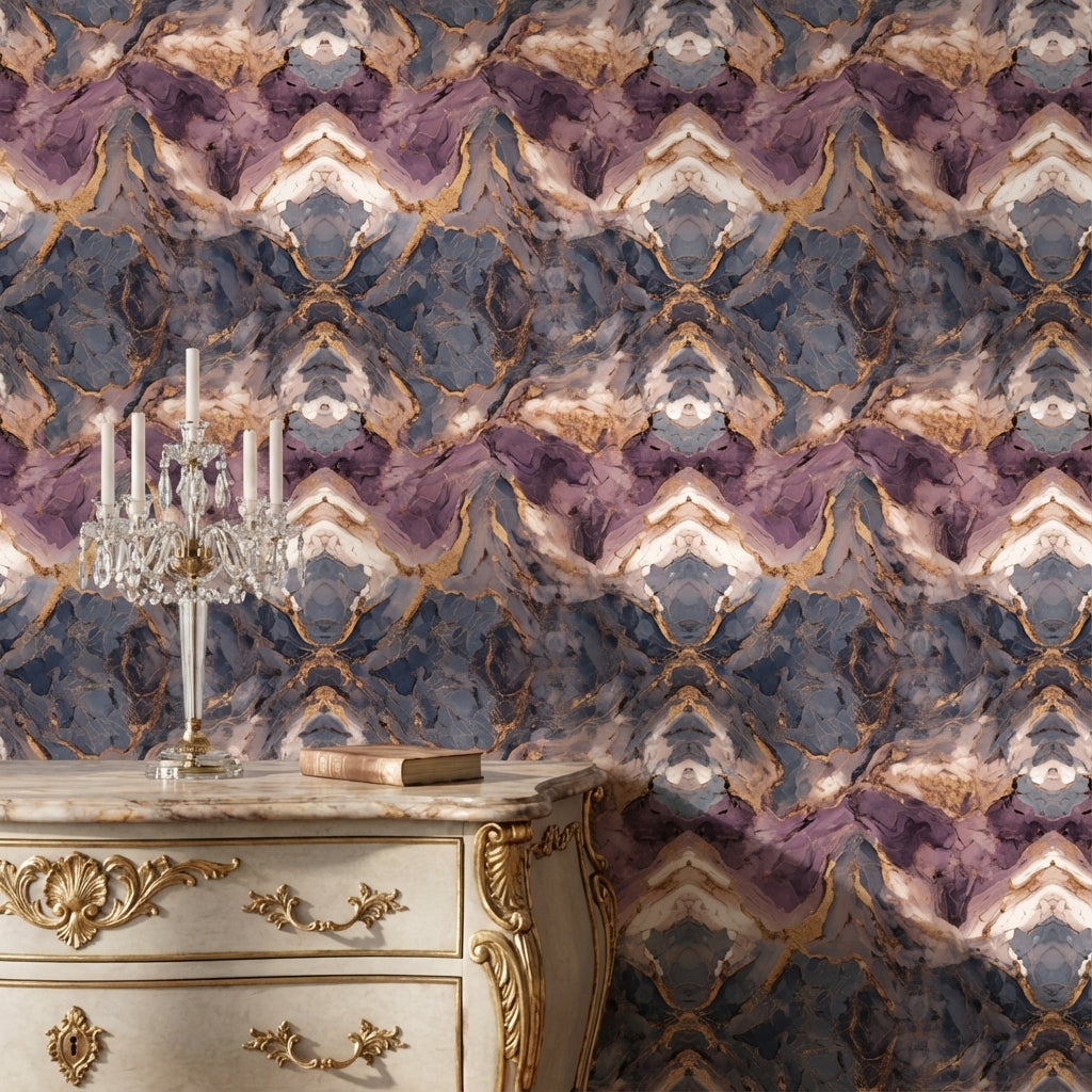 Rich Purple and Gold Look Abstract Geometric Wallpaper