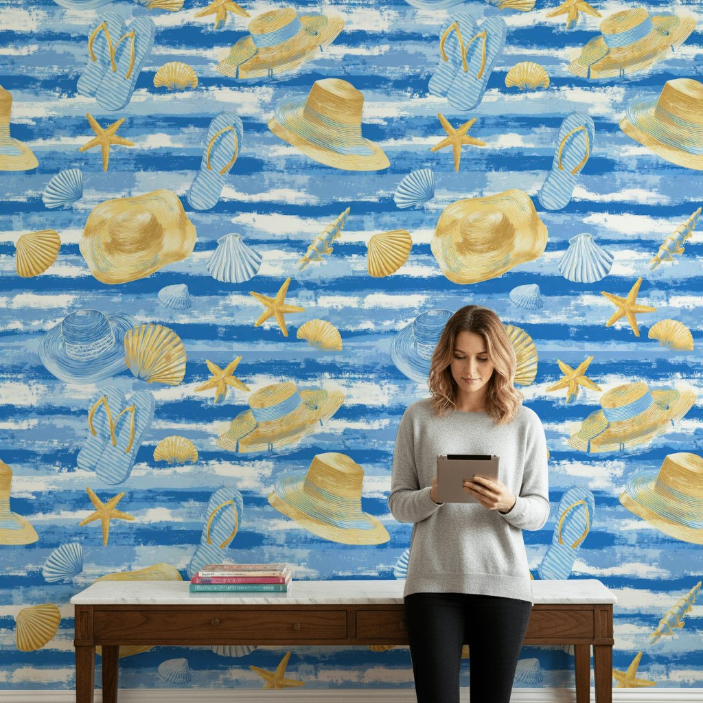 Bright Blue Coastal Accessories Wallpaper