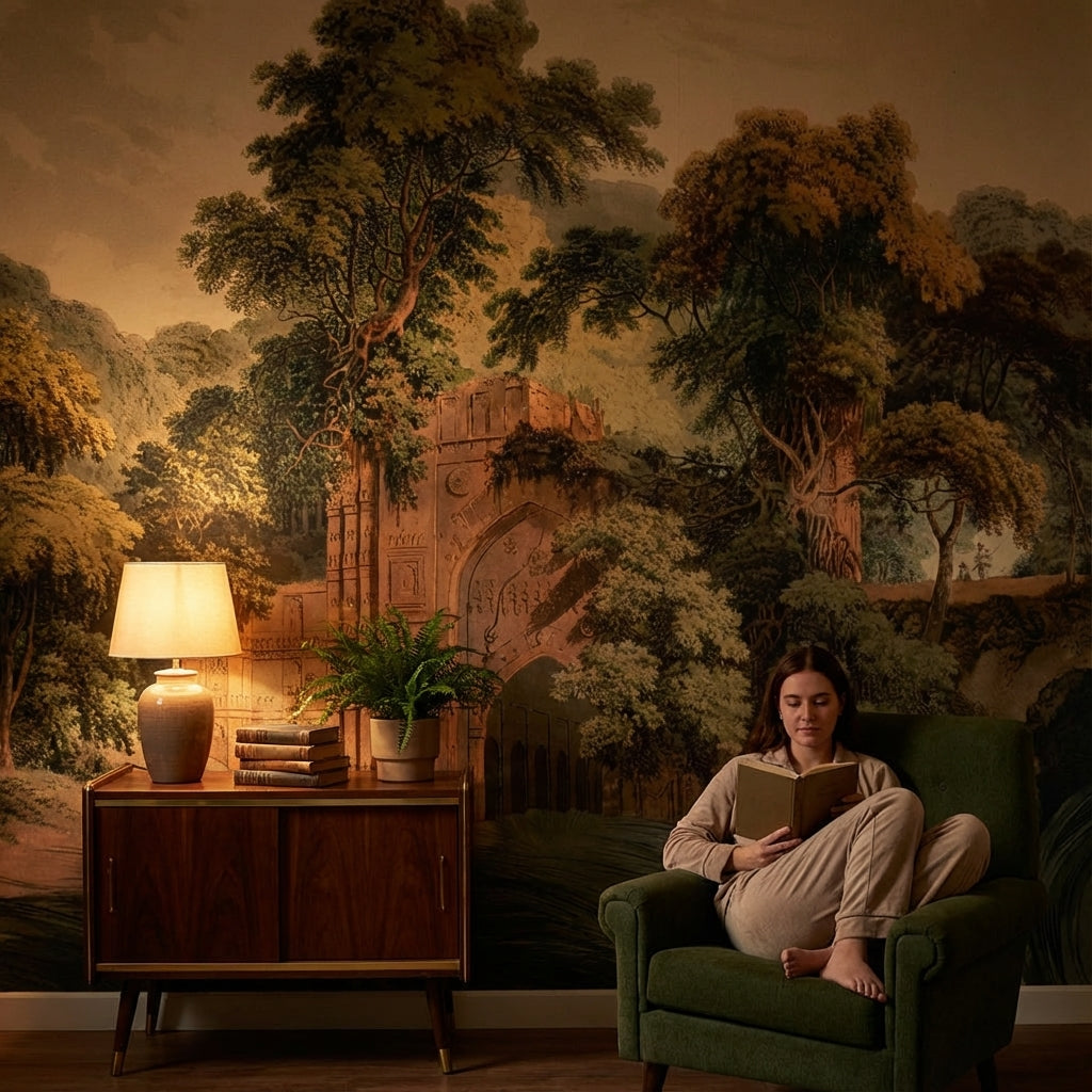 Shades Of Green Wallpaper Vintage Nature Wall Mural