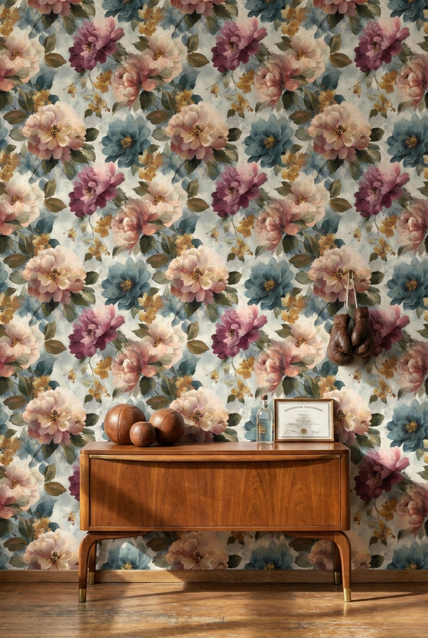 Cream Multicolor Large Floral Wallpaper