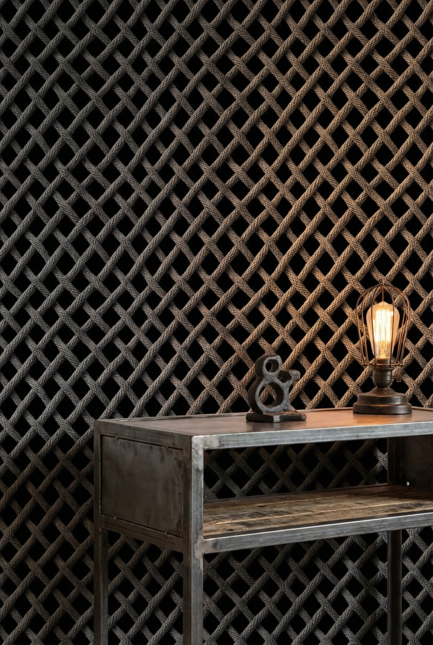 Charcoal Black Woven Textured Abstract Wallpaper