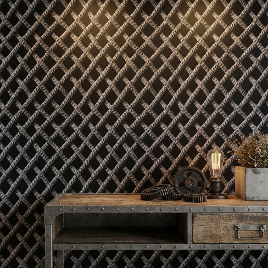 Charcoal Black Woven Textured Abstract Wallpaper