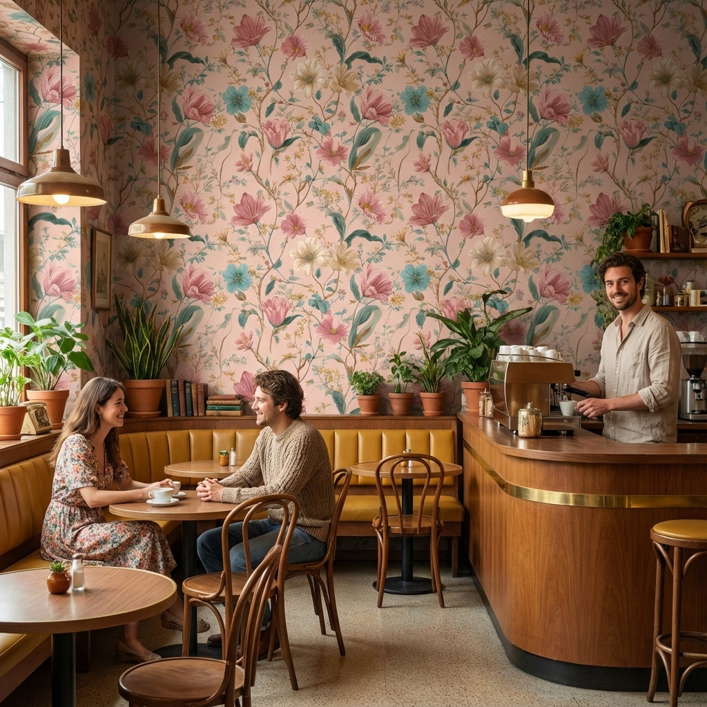 Blush Pink Vintage Wildflower Pattern Wallpaper