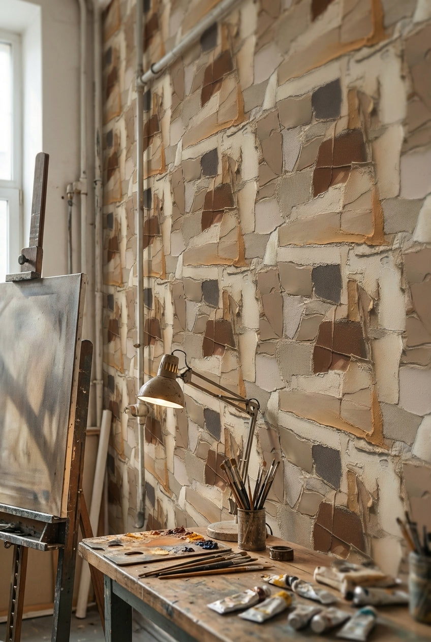 Textured Earthy Brown Abstract Stone Wallpaper