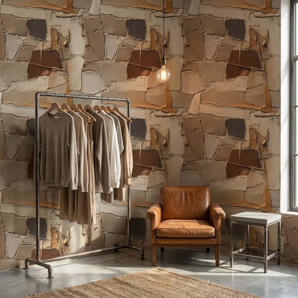 Textured Earthy Brown Abstract Stone Wallpaper