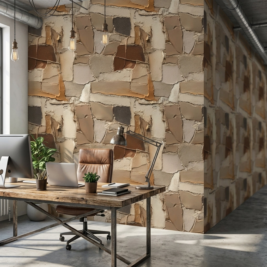 Textured Earthy Brown Abstract Stone Wallpaper
