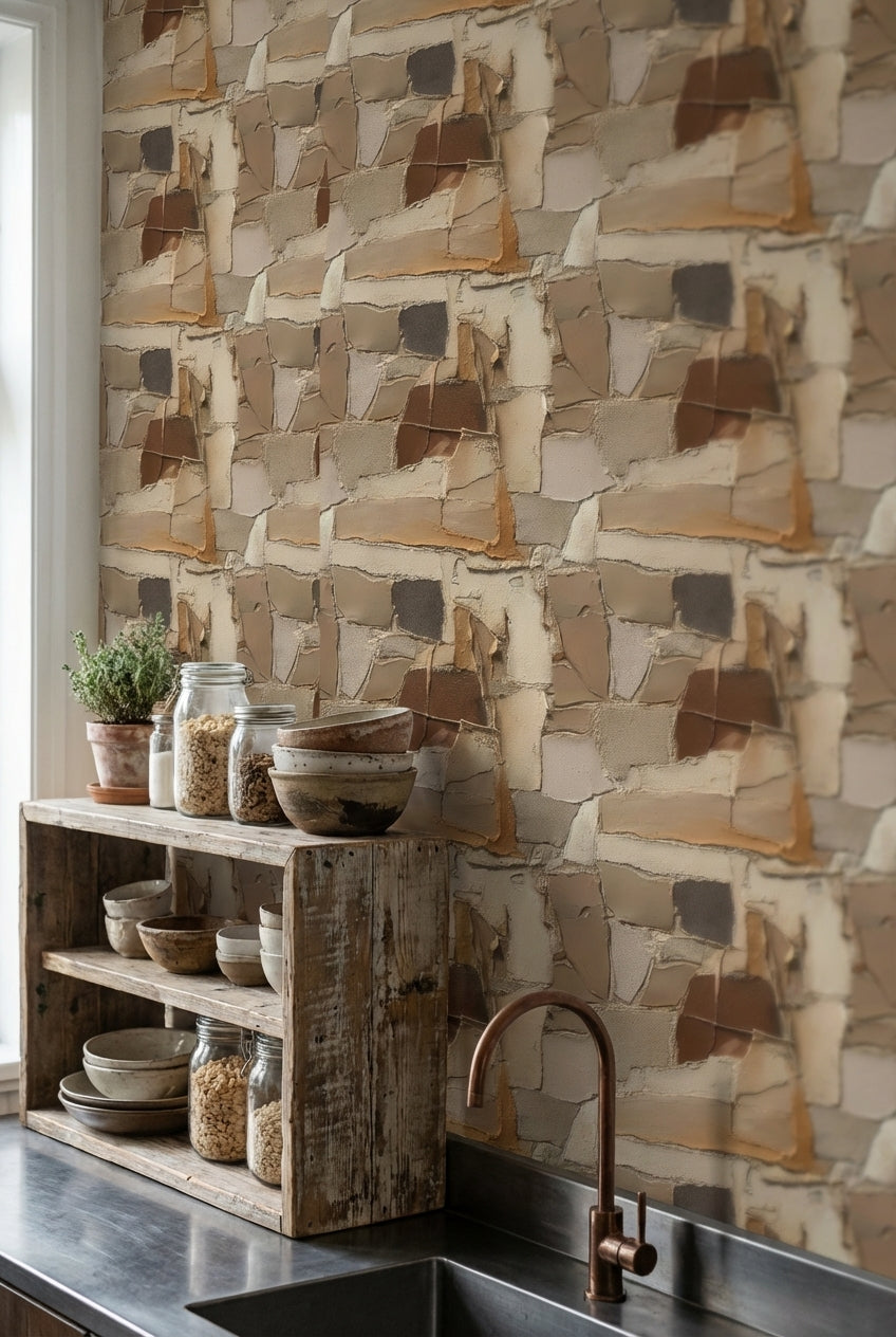 Textured Earthy Brown Abstract Stone Wallpaper