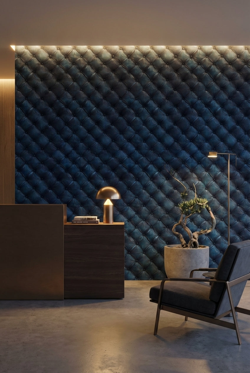 Navy Blue Quilted Leather Texture 3D Wallpaper