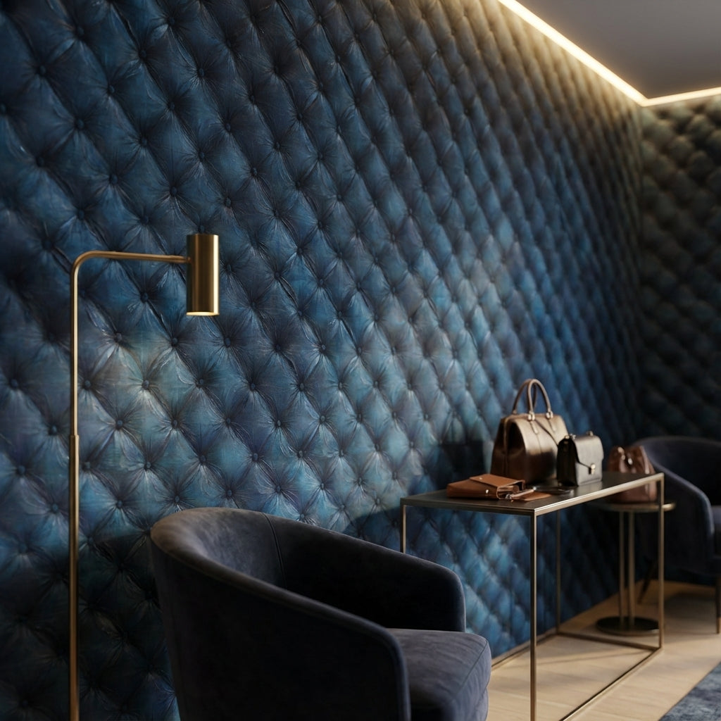 Navy Blue Quilted Leather Texture 3D Wallpaper