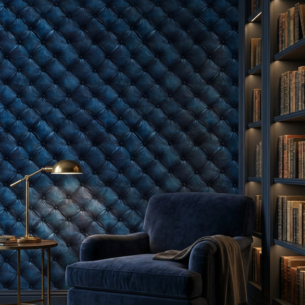 Navy Blue Quilted Leather Texture 3D Wallpaper