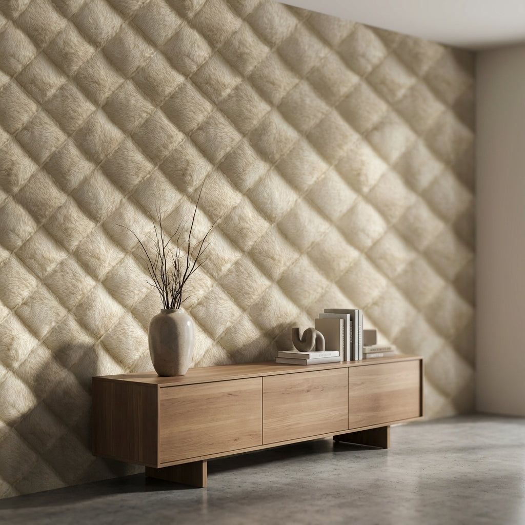 Beige Diamond Quilted Texture Wallpaper