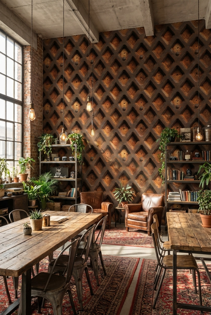 Rustic Orange Geometric Industrial Wallpaper