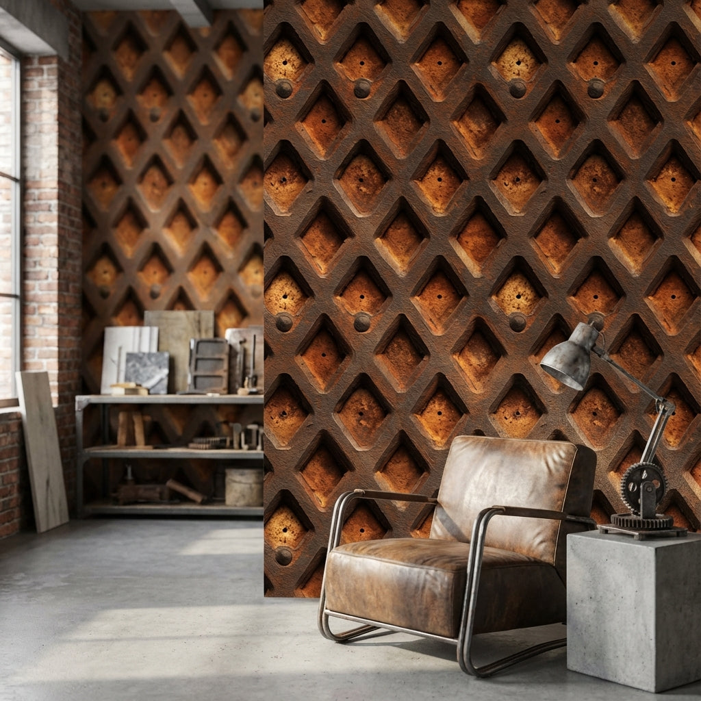 Rustic Orange Geometric Industrial Wallpaper