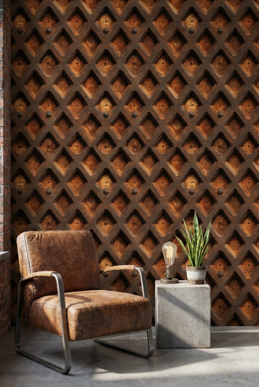 Rustic Orange Geometric Industrial Wallpaper