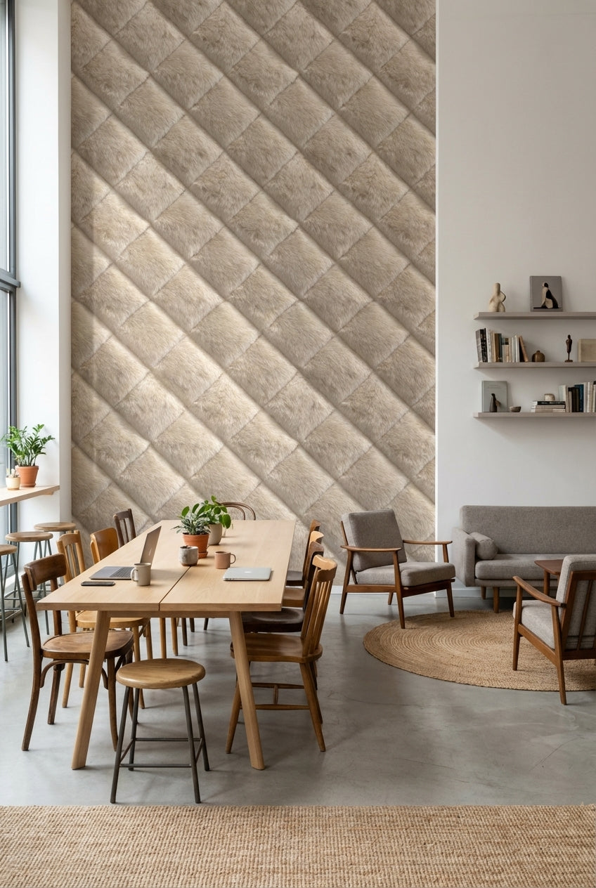 Textured Beige Diagonal Plush Abstract Wallpaper