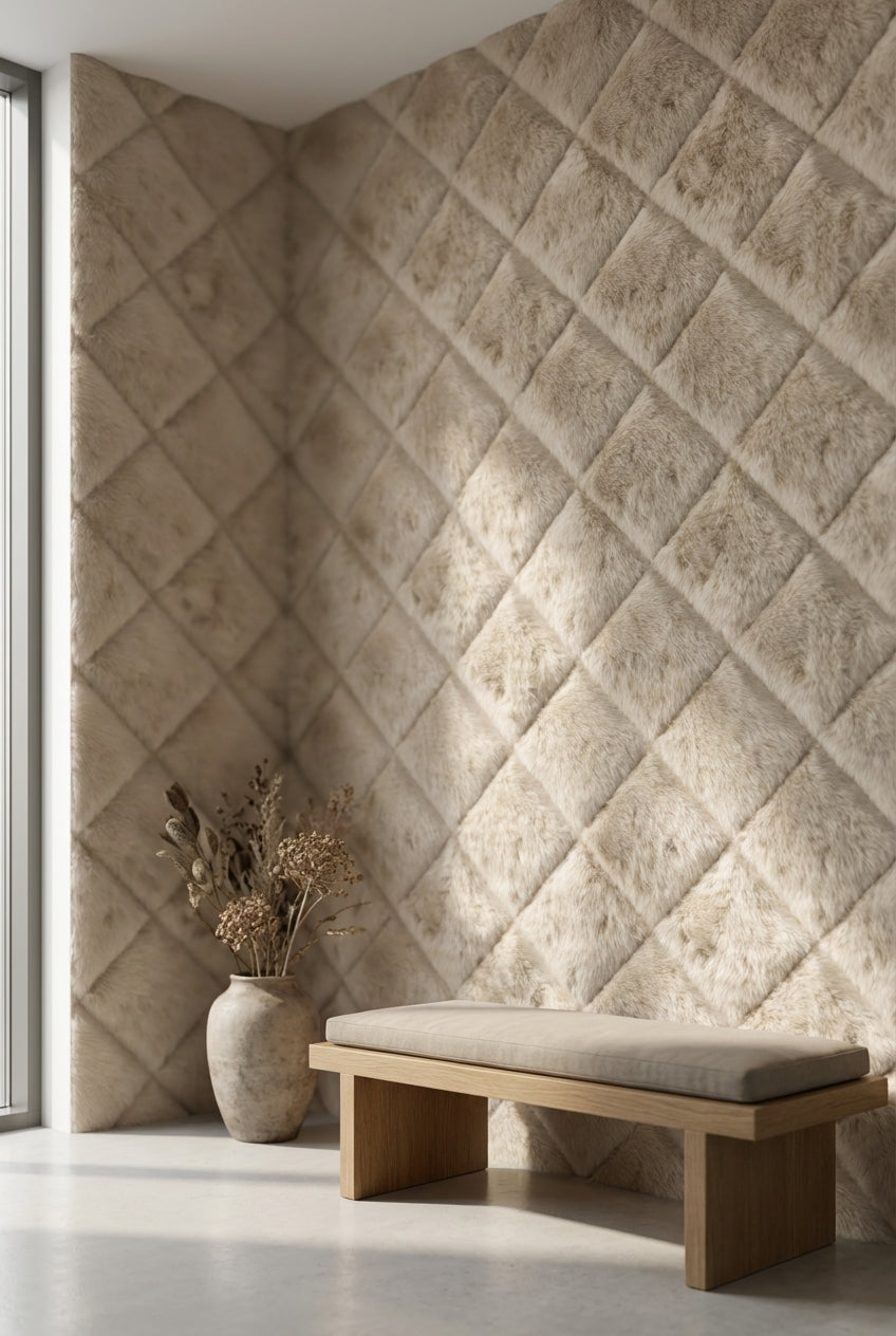 Textured Beige Diagonal Plush Abstract Wallpaper
