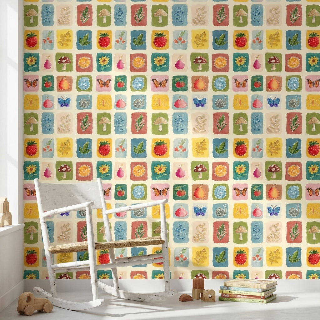 Playful Cream Multicolor Block Print Wallpaper