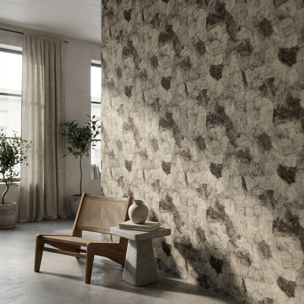 Textured Beige and Brown Abstract Pattern Wallpaper